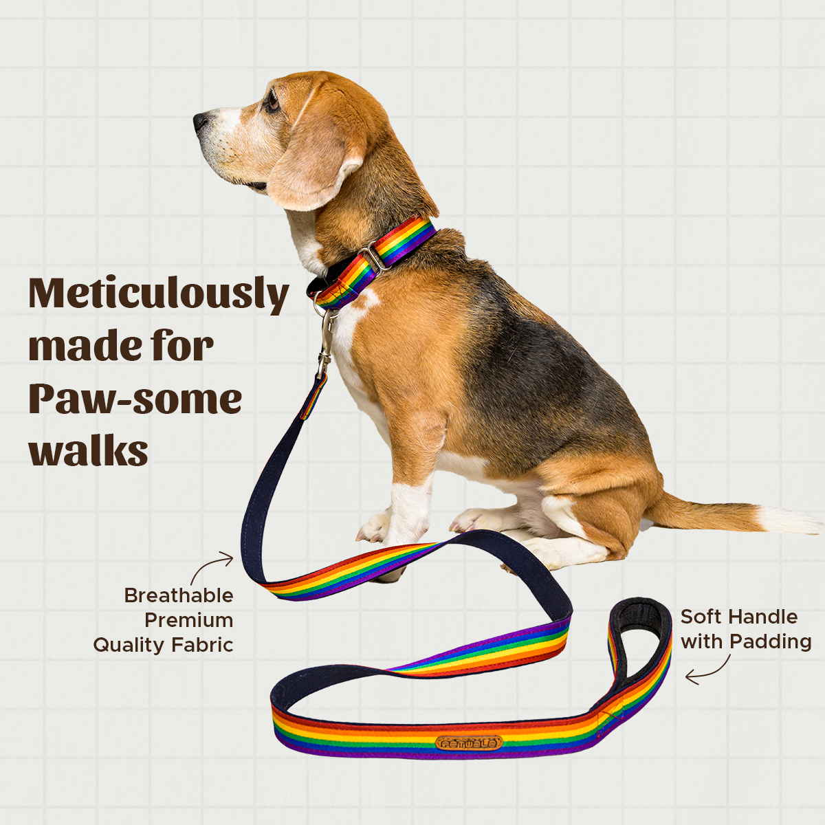 Rainbow Pride Fabric Leash with Padded Handle